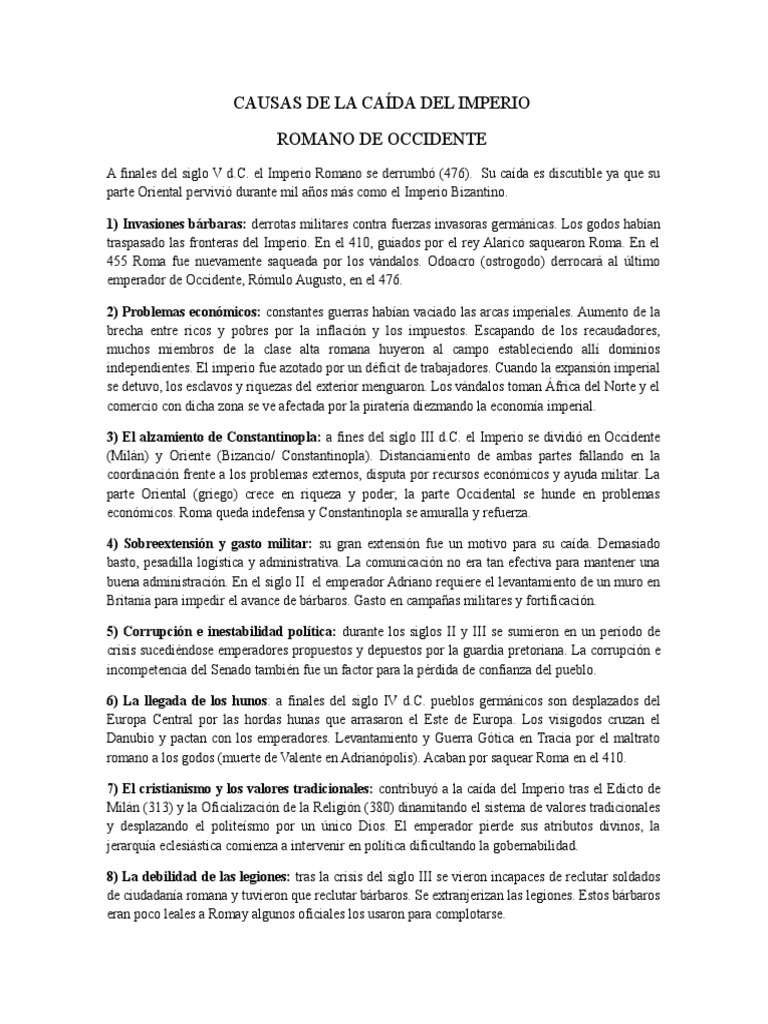 Causas de La Caída Del Imperio | PDF | imperio Romano | Roma antigua