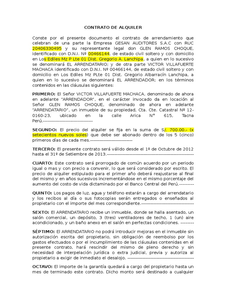 Modelo de Contrato de Alquiler PDF Alquiler Propiedad