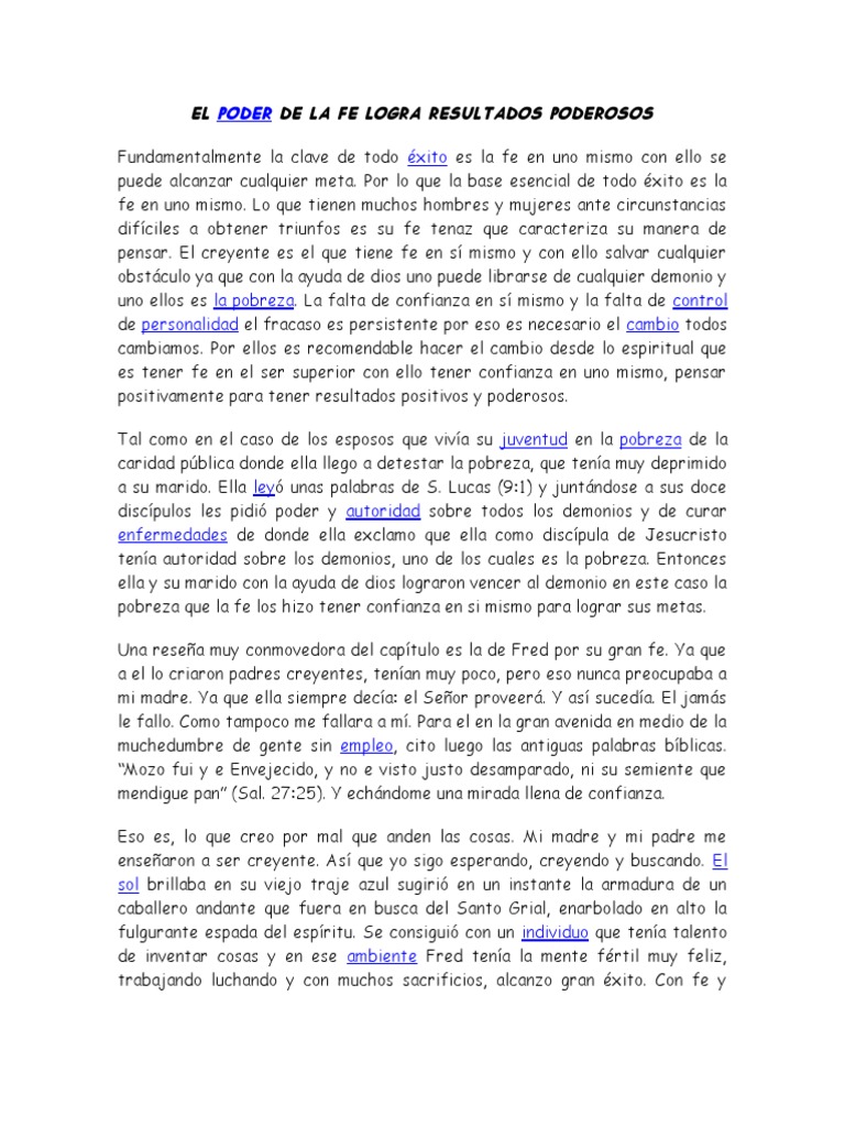 El Poder de La Fe Logra Resultados Poderosos | PDF | Fe | Demonios