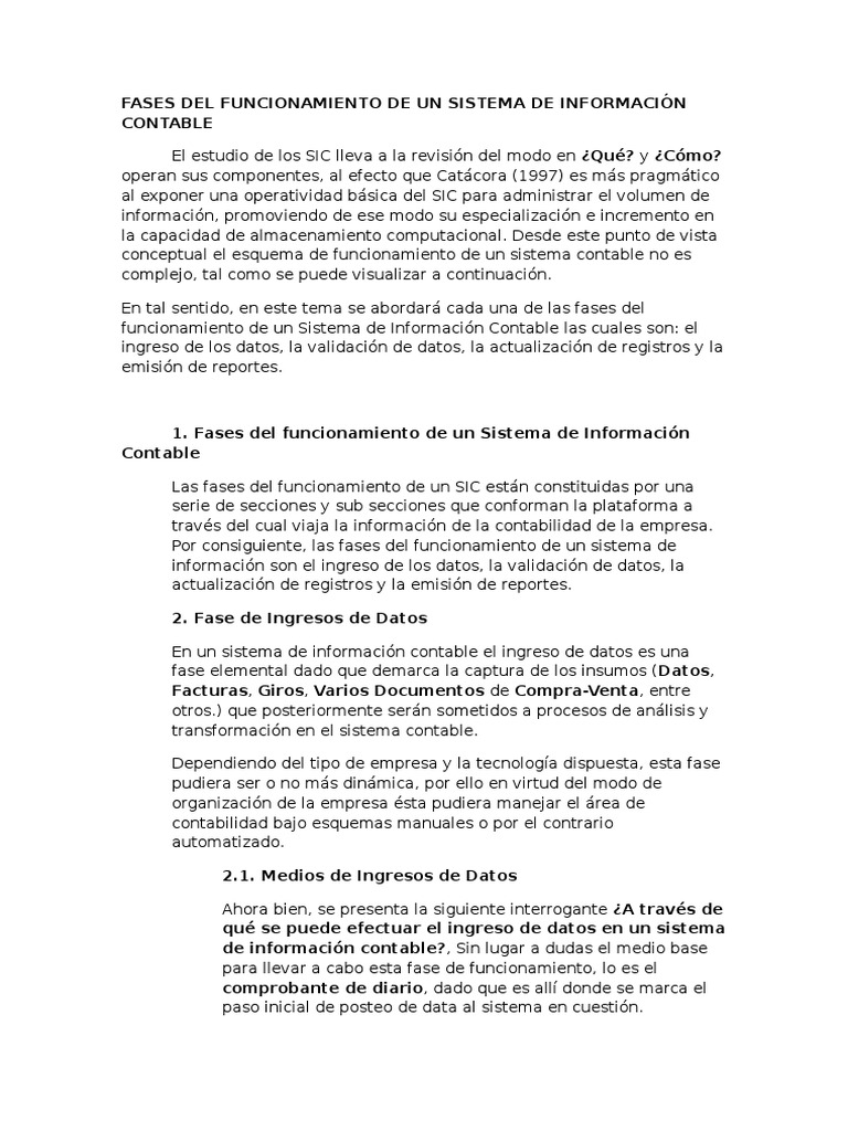 Fases Del Funcionamiento de Un Sistema de Información Contable | PDF ...