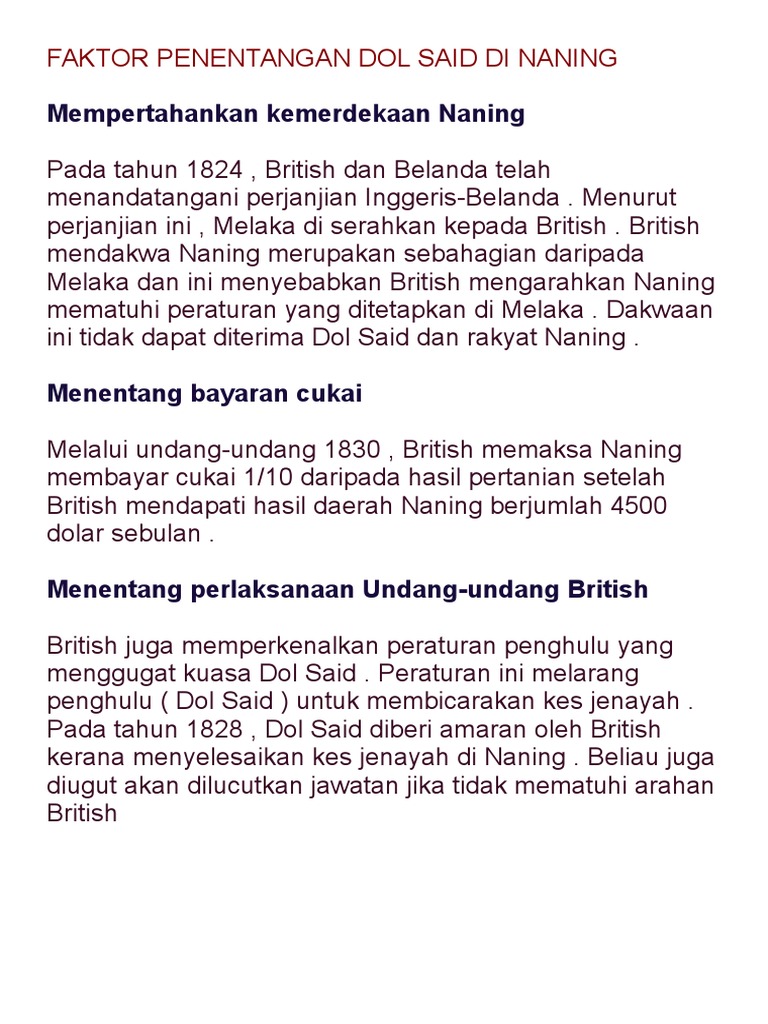 Faktor Penentangan Dol Said Di Naning