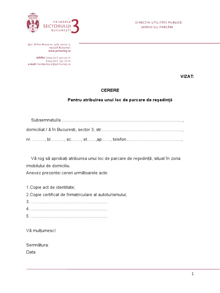Fillable Online Cerere Loc Parcare Doc Fax Email Print Pdffiller