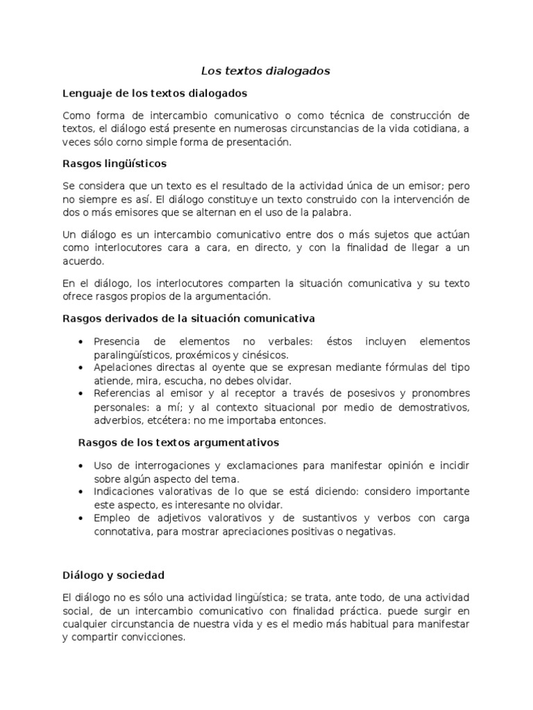 Ejemplos de textos dialogados | PDF | Diálogo | Verbo