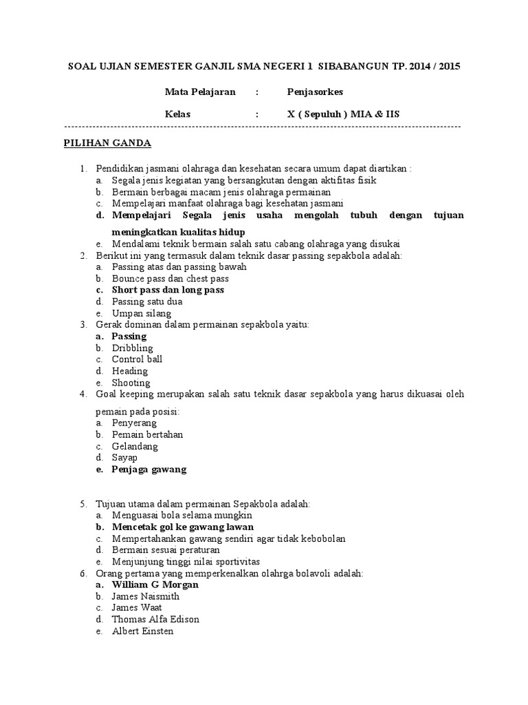 Kumpulan Soal Penjas