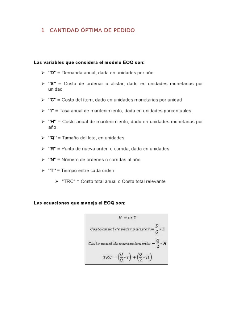 Cantidad Óptima de Pedido