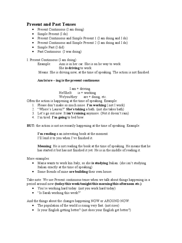 Present and Past Tenses Overview | PDF | Verb | English Language