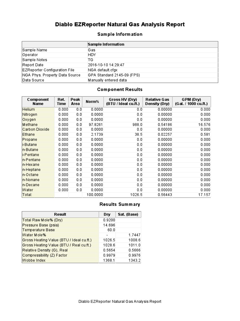 Diablo EZReporter Gas Analysis Summary | PDF | Science & Mathematics ...
