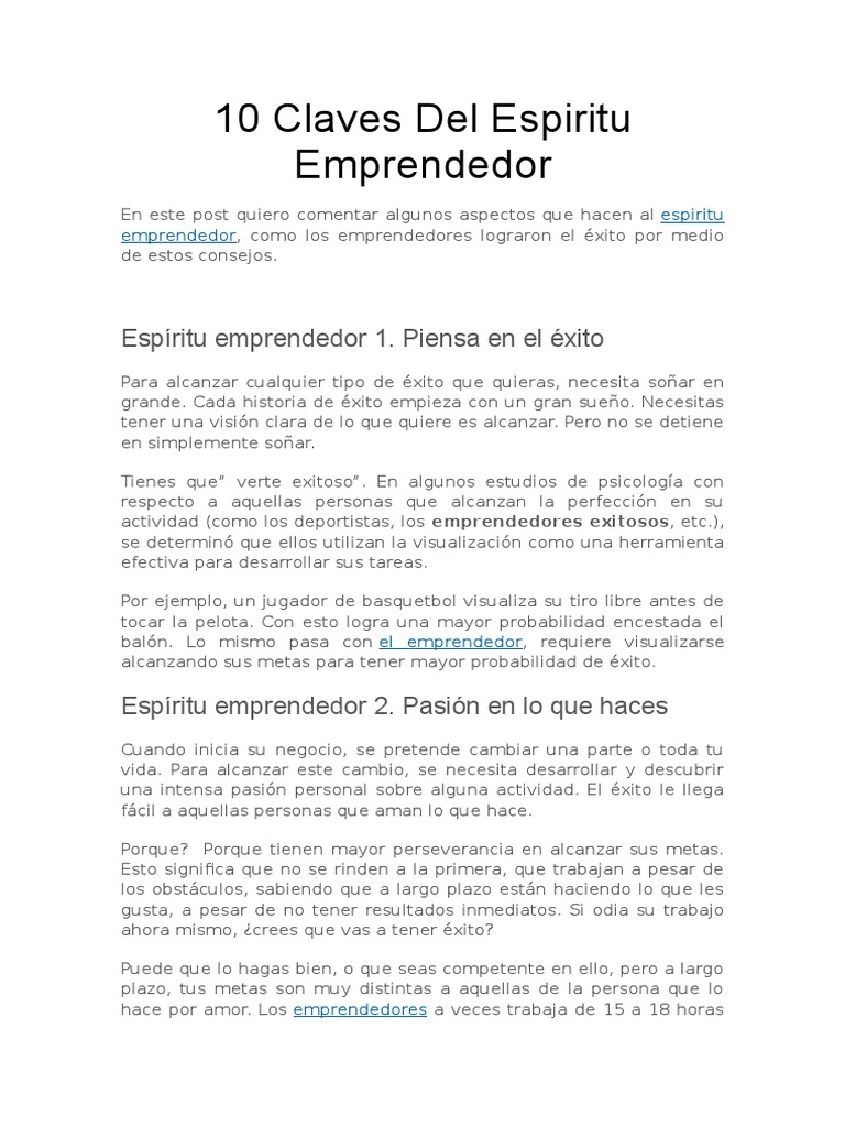 10 Claves Del Espiritu Emprendedor | PDF | Alma | Planificación