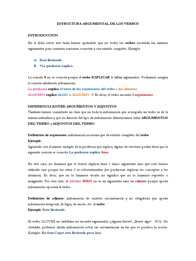 Estructura Argumental de los Verbos | PDF | Verbo | Oración (Lingüística)