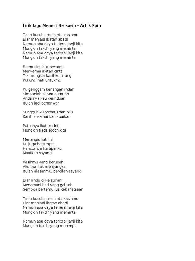 Lirik Lagu Memori Berkasih Pdf
