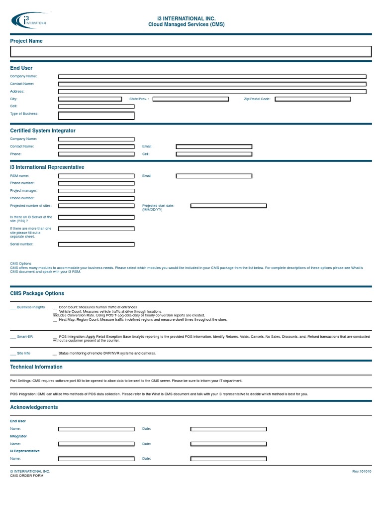 i3 International CMS Order Form | PDF