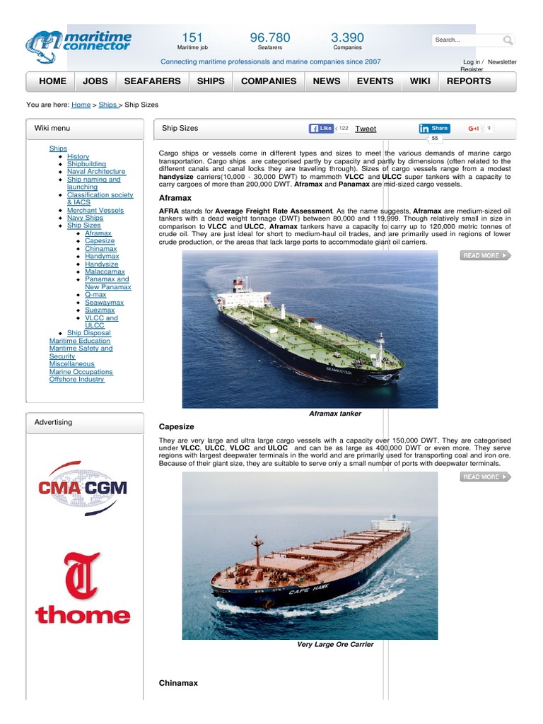 Ship Sizes PDF Oil Tanker Cargo Ship