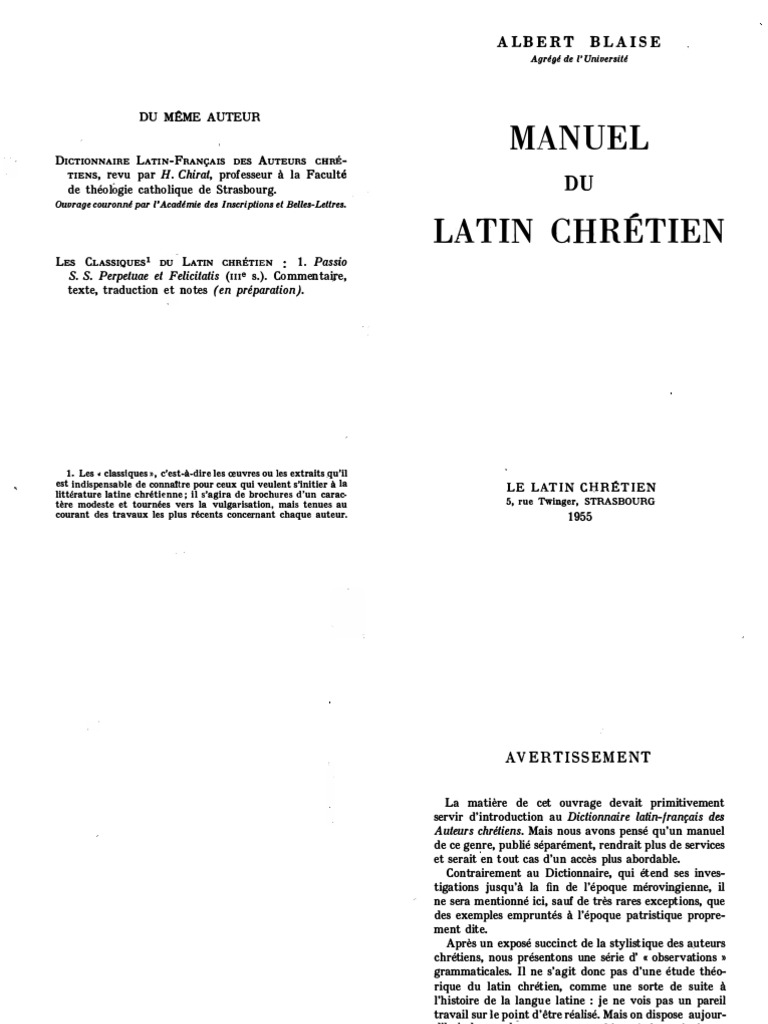 Albert Blaise-Manuel Du Latin Chretien-Le Latin Chretien (1955) PDF | PDF |  Nombre grammatical | Latin