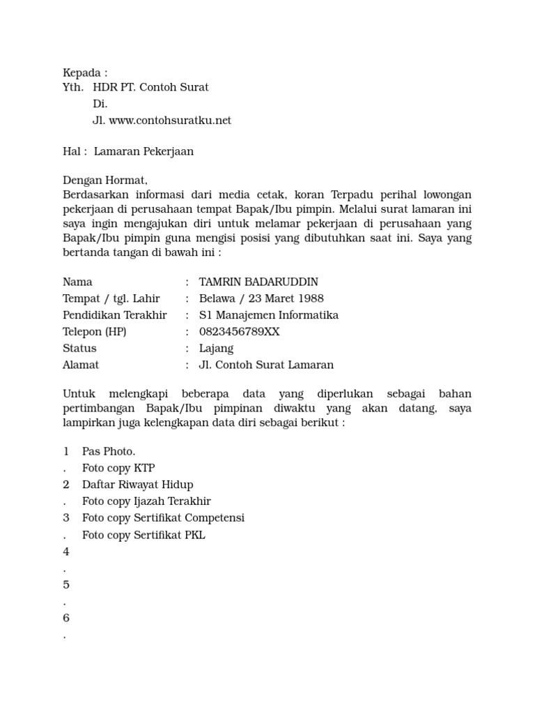 Download 50+ Contoh Surat Lamaran Kerja Word 2021 Terbaru Gratis