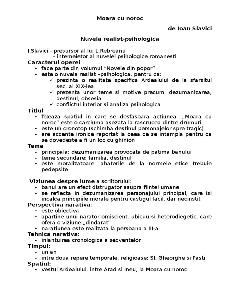 Cate Capitole Are Moara Cu Noroc Moara Cu Noroc Schema (Nou) | PDF