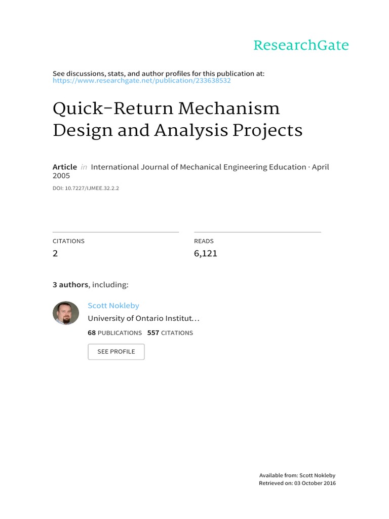 Quick-Return Mechanism Design and Analysis Project | PDF | Engineering ...