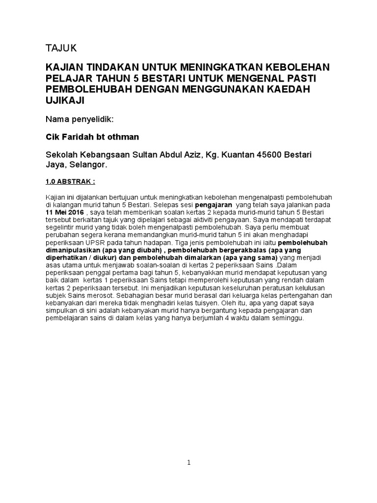 Laporan Kajian Tindakan Sains Pdf