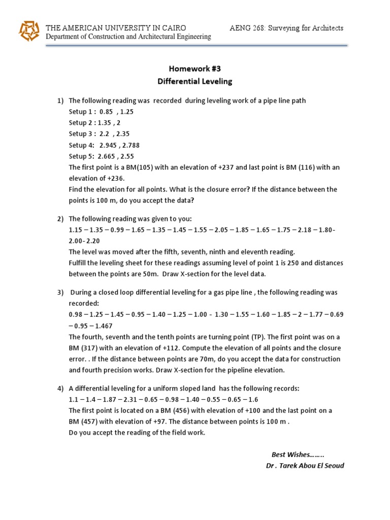 Differential Leveling Homework Guide | PDF
