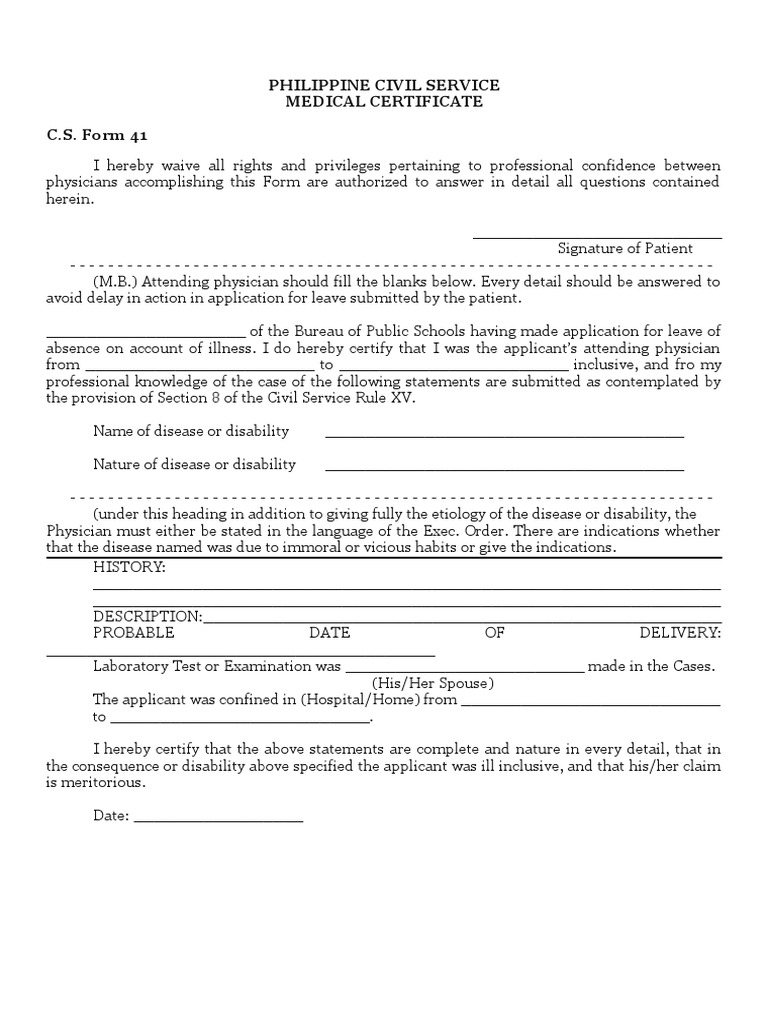 CSC Form 41 Medical Certificate | PDF