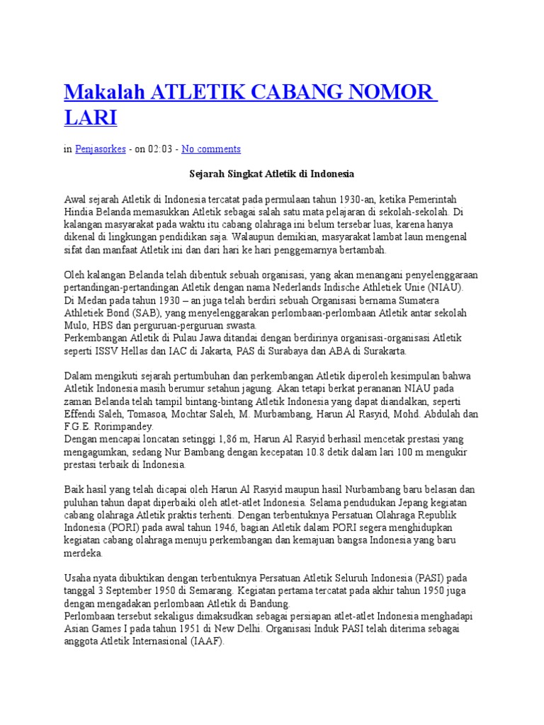 Makalah Atletik Lari Singkat Contoh Makalah