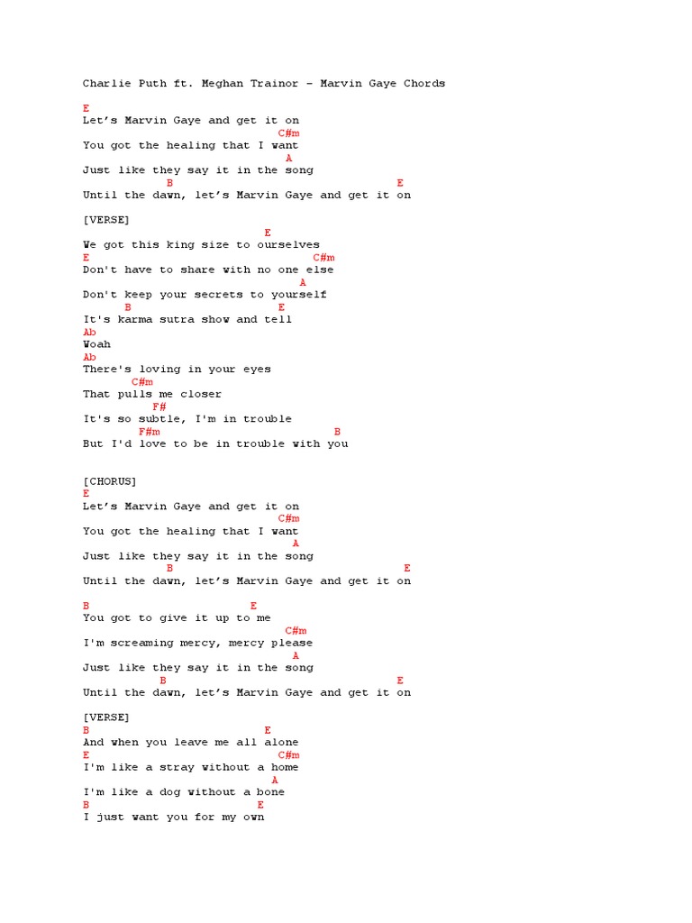 Chords Let s Get It On Charlie Puth Ft. Meghan Trainor - Marvin Gaye Chords | PDF