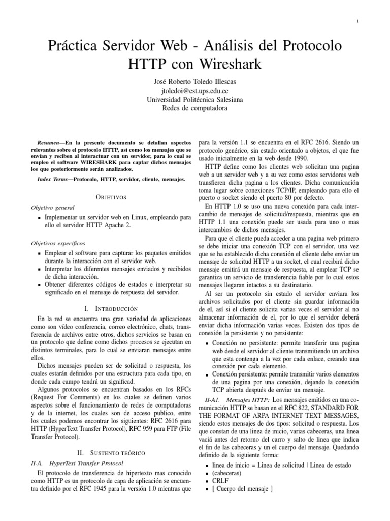 Practica 1 Servidor HTTP | Descargar gratis PDF | Protocolo de ...