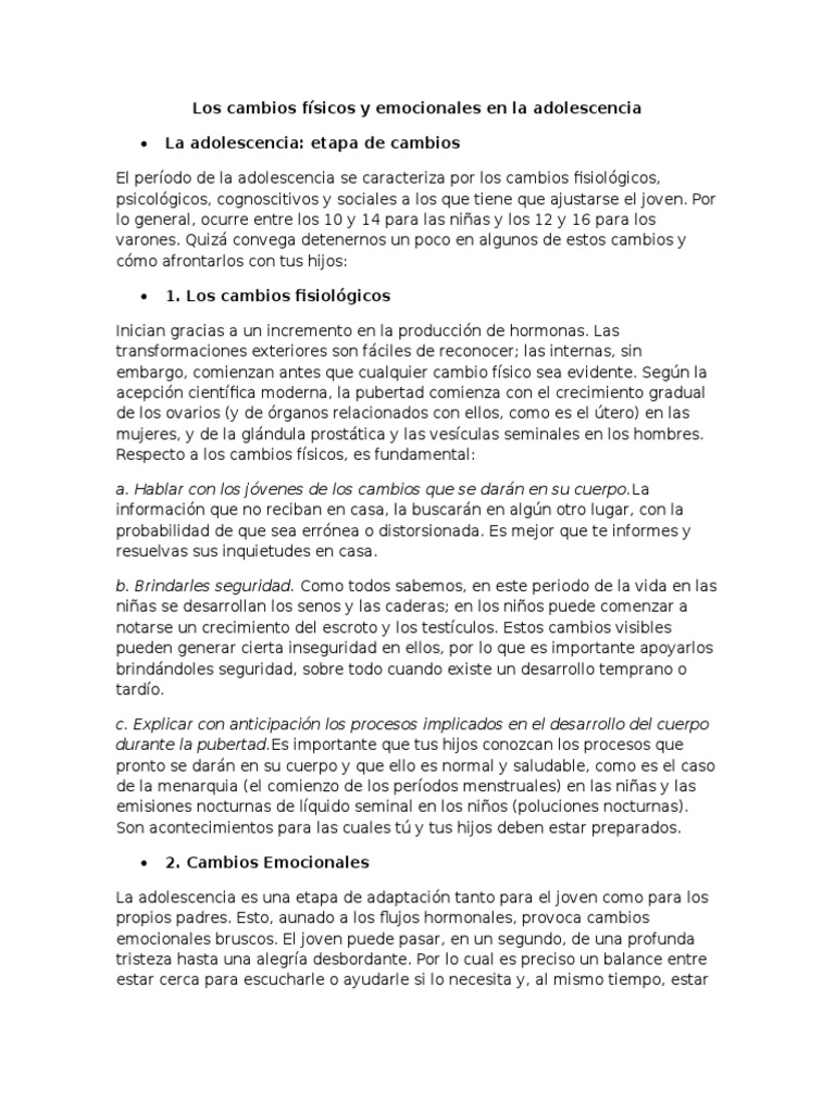Los Cambios Físicos y Emocionales en La Adolescencia | PDF | Pubertad ...