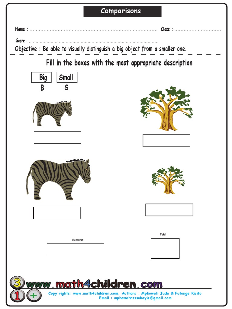 Big vs Small Object Comparisons Worksheet | PDF | Career & Growth