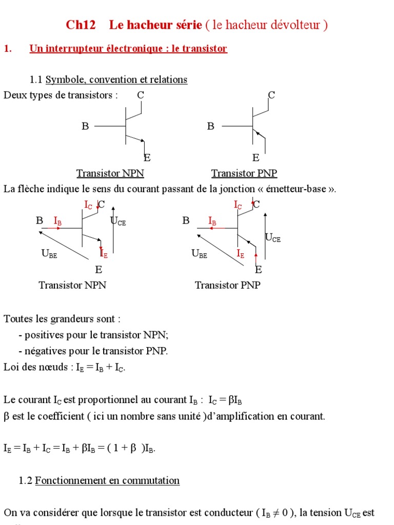 Fonctionnement du hacheur série | PDF | Transistor | Tension électrique