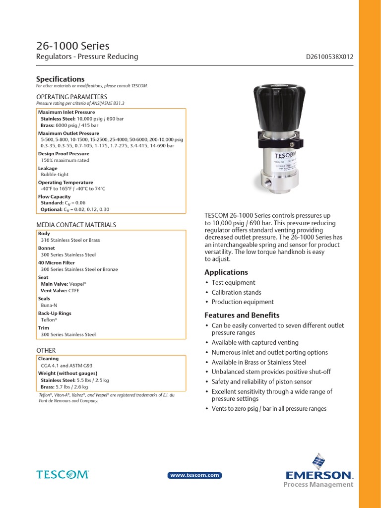 TESCOM 26-1000 Series (2015-11) | PDF | Valve | Mechanical Engineering