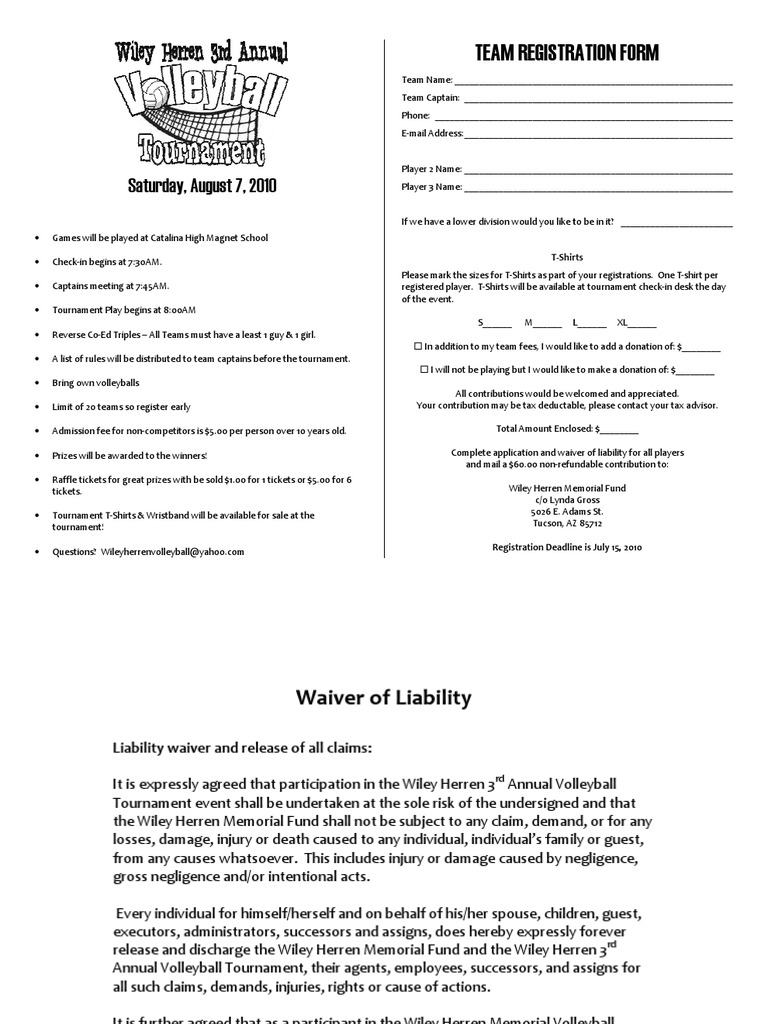 Volleyball Tournament Registration & Waiver | PDF | Private Law | Justice