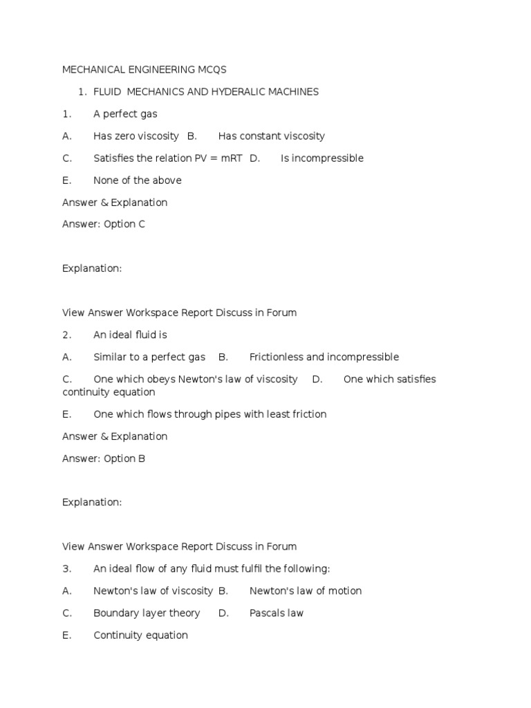 Mechanical Engineering Fluid Mechanics MCQs | PDF | Fluid Dynamics ...