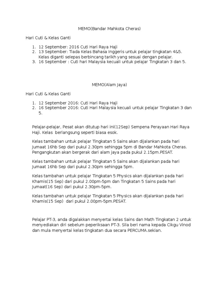 Hari Cuti Kelas Ganti Pdf