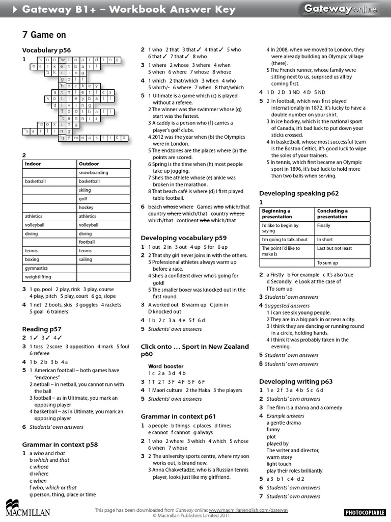 Gateway 2nd edition b1 workbook answer keys pdf