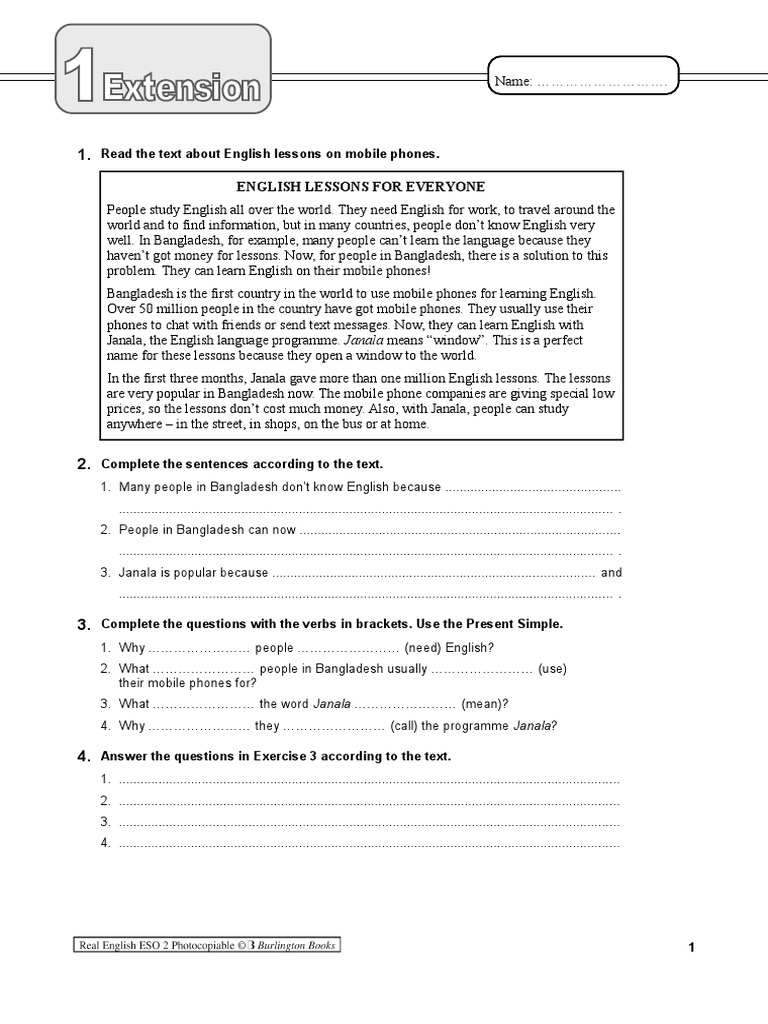 Ejercicio Ingles 2 ESO | PDF | Text Messaging | English Language