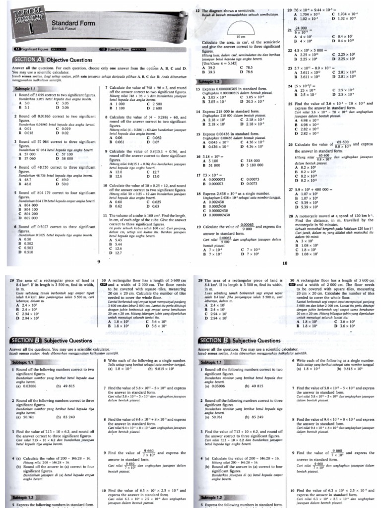 Matematik Tingkatan 4 Soalan Topikal Bentuk Piawai