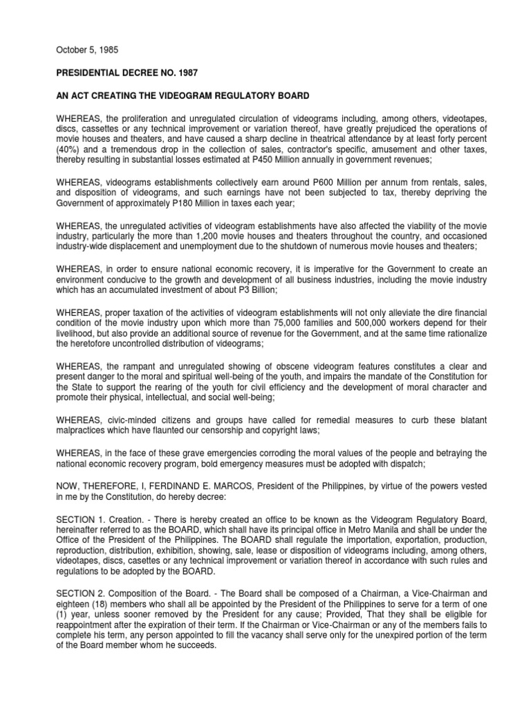 Creation of Videogram Regulatory Board | PDF | Decree | Taxes