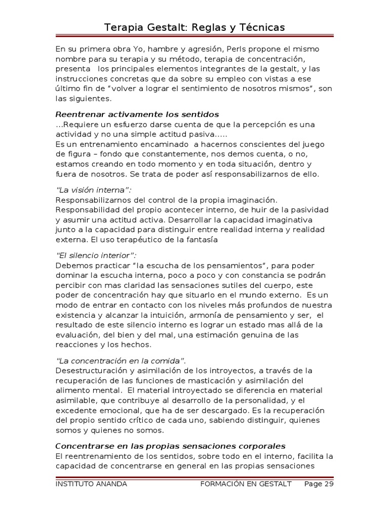 Terapia Gestalt Reglas y Tecnicas | PDF | Terapia Gestalt | Las emociones