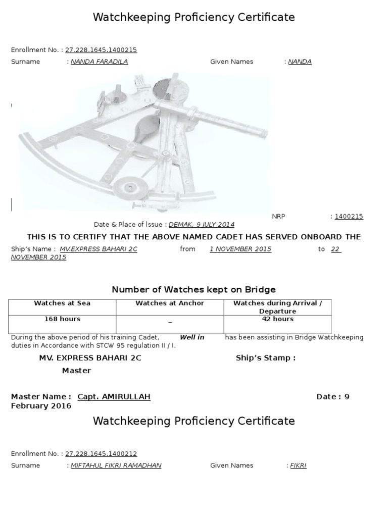 Watchkeeping Proficiency Certificates | PDF | Military Branches | Sailor