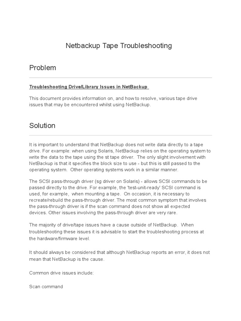 NetBackup Tape Drive Troubleshooting Guide | PDF | Operating System ...