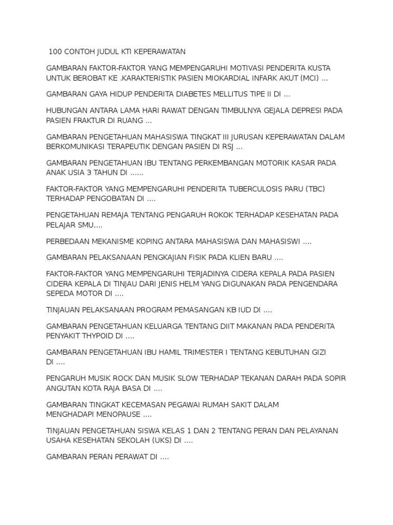 100 Contoh Judul Kti Keperawatan Docx