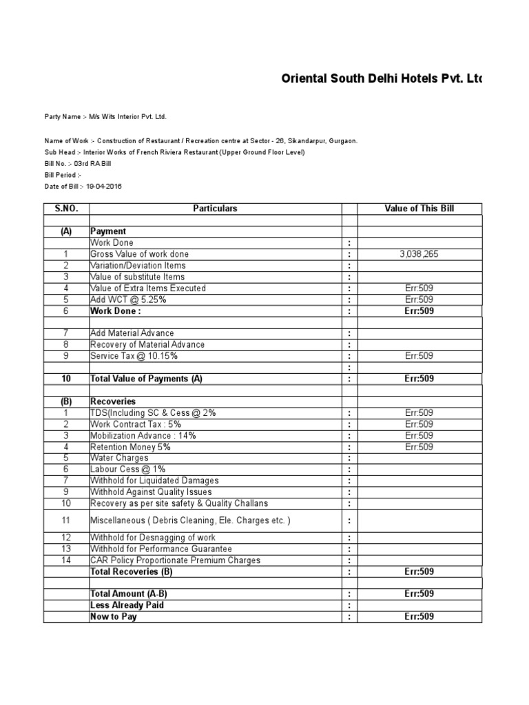 Wits Interior Pvt. Ltd. RA Bill Summary | PDF | Door | Plywood