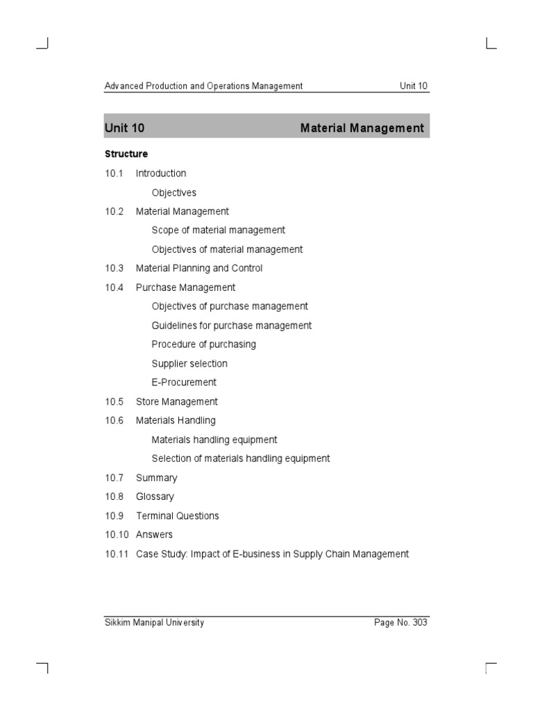 Unit 10 Material Management Structure PDF Warehouse Inventory