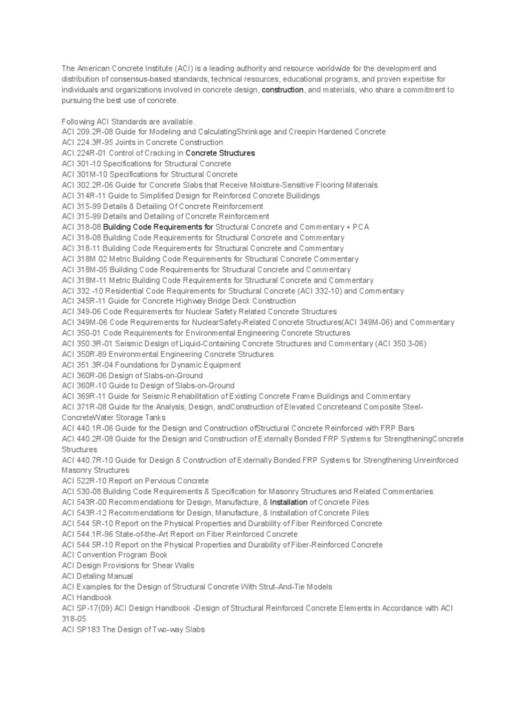 Aci Code List | Download Free PDF | Reinforced Concrete | Concrete
