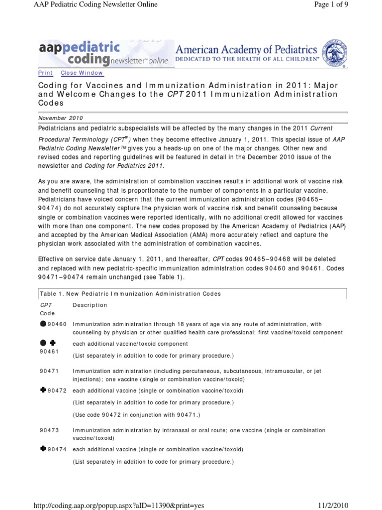 Aap 2011 Vaccine Coding Changes | PDF | Vaccines | Preventive Healthcare