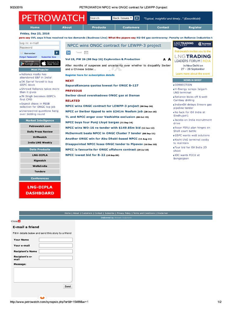 Petrowatch NPCC Wins Ongc Contract For Lewpp-3 Project | PDF