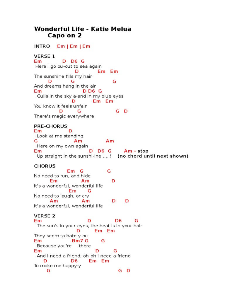 Wonderful Life Katie Melua Guitar PDF