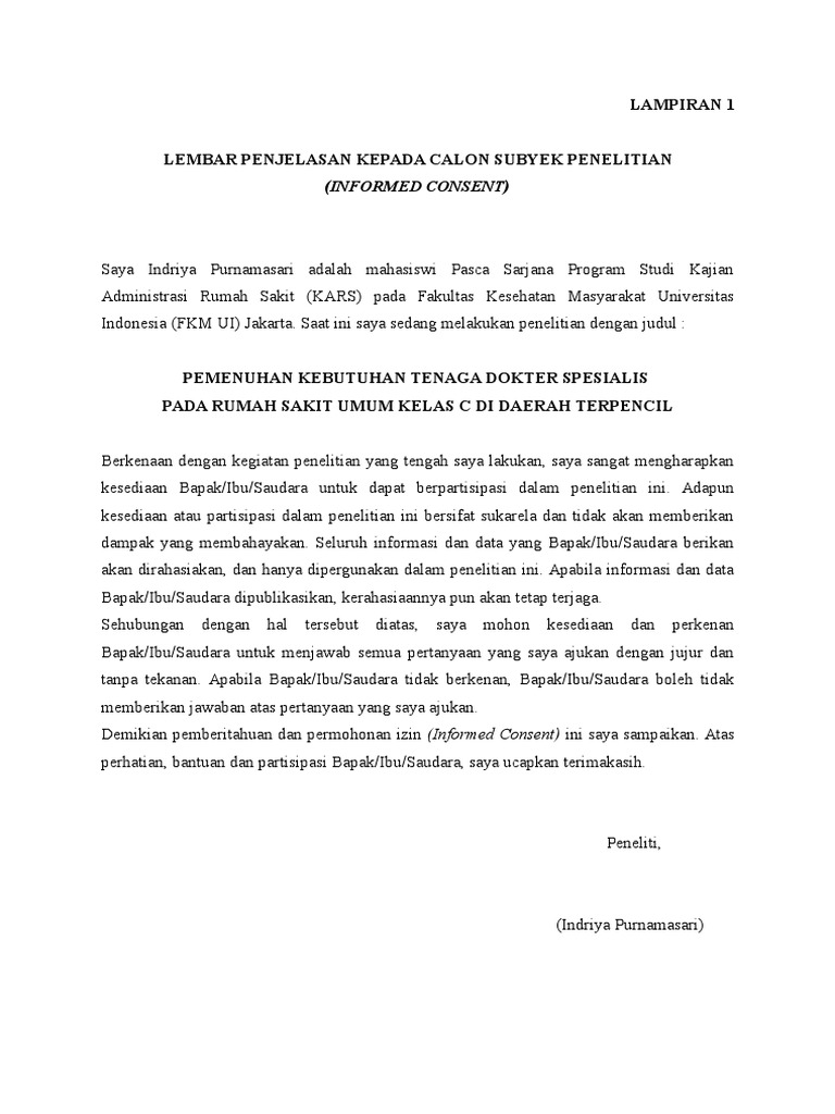 Informed Consent Penelitian Dokter Spesialis | PDF
