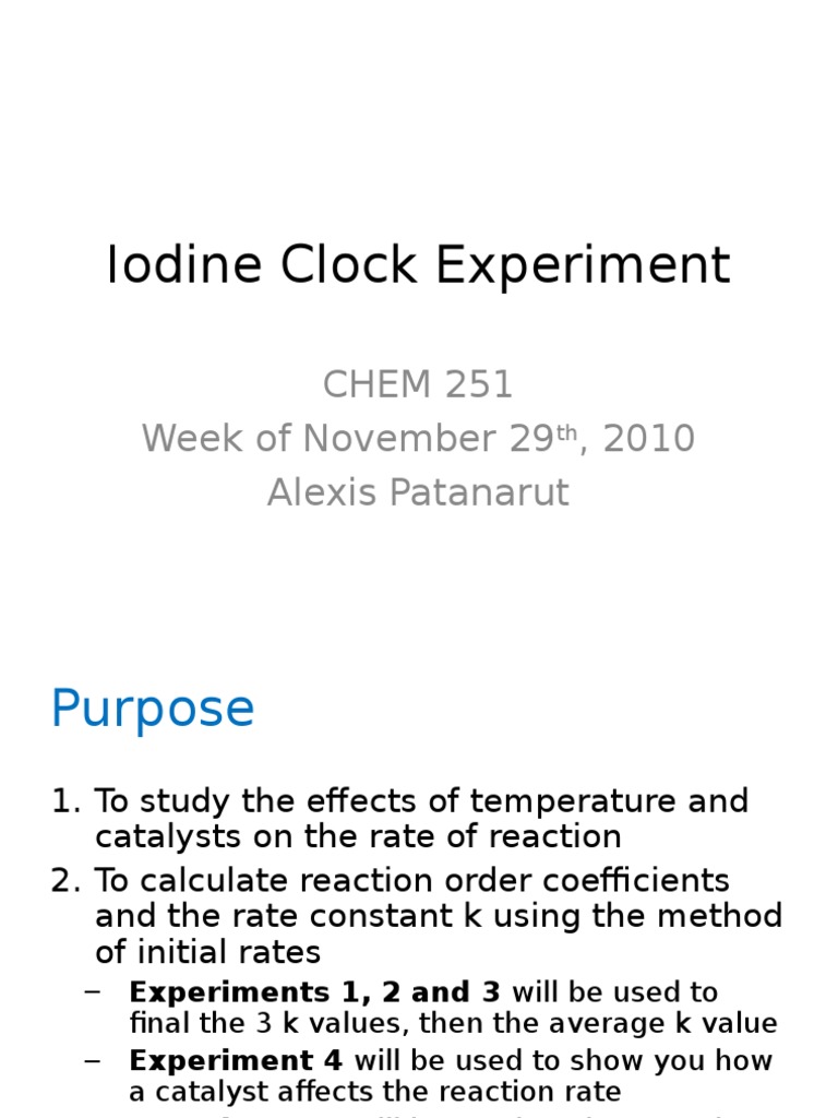 Iodine Clock Chemical Reaction Rate Concentration
