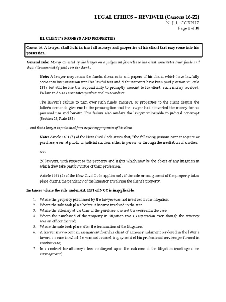 Legal Ethics Reviewer PDF Attorney's Fee Lawyer